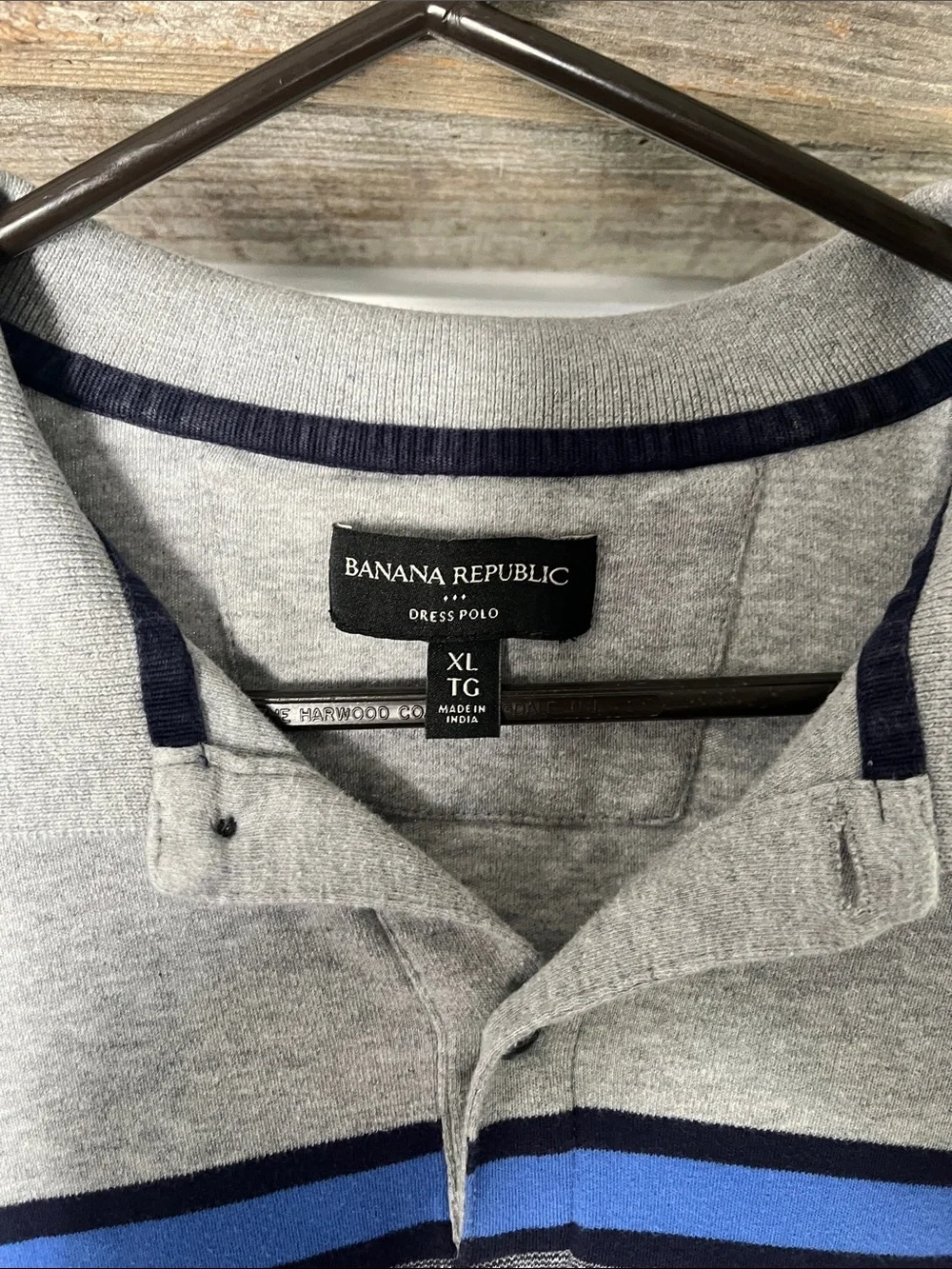 Banana Republic Men’s Gray Polo with Navy and Royal Blue Stripes